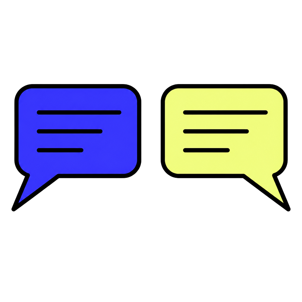 Ilustração de dois balões de conversa, um de frente para o outro